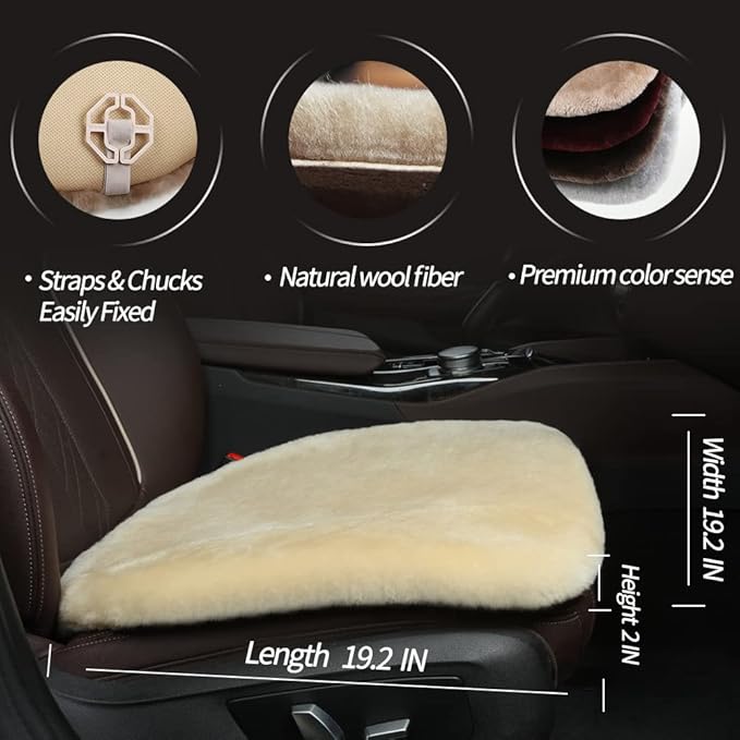 LLB Genuine Sheepskin Car Seat Cushion Seat Covers for Cars Trucks SUV Comfort Seat Protector Pad for Car Driver Seat Car Accessories for Women Office Chair Car Decor (Pearl Front Seat Cushions-2 Pcs)