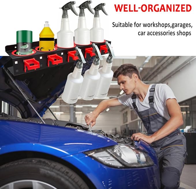 Wall Mounted Spray Bottle Holder, 2 Pack Spray Can Holder, Spray Bottle Storage Rack, Garage Bottle Organizer with Car Cleaning Brush Kit, Aerosol Can Organizer for Garage Car Beauty Accessory