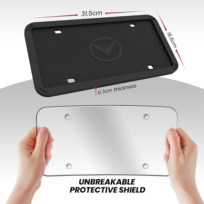 2 Pcs Silicone License Plate Frames with Polycarbonate Covers, Rust-Proof, Weather-Resistant, Easy Installation, Premium License Plate Protector for Cars with 2 Drainage Holes