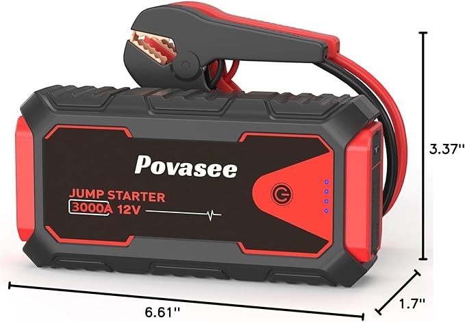 Jump Starter 3000A Car Jumper Starter, 12V Jump Box for Car Battery up to 10L Gas or 8L Diesel Engine Battery Jumper Starter Portable with Power Bank/Dual Output/LED Light