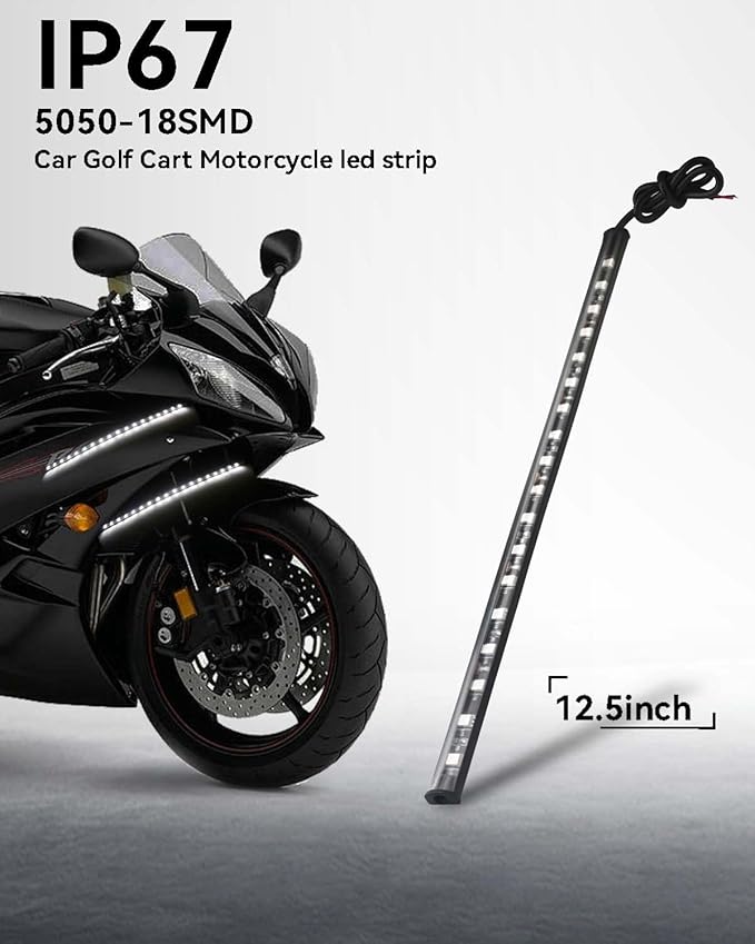 Keiurot 12V Led Light Strip 32CM Waterproof White Led Strip Lights for Cars Motorcycles Golf Cart Interior & Exterior Marine Boat 12V 5050 18SMD,Pack of 4