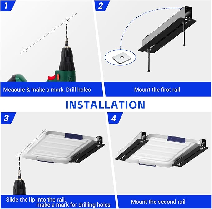 6 Pack Overhead Storage Bin Rack, Ceiling Racks for Utility Bins Organization, Heavy Duty Rack Ceiling Garage Storage for Supports Most Bins Container (for 5 Bins, Bins are not included)