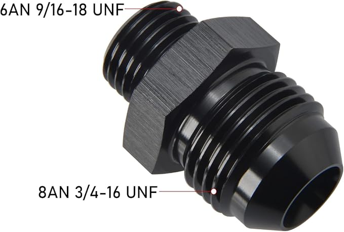 8AN Male Flare to 6AN ORB O-ring Boss Fuel Pump Rail Adapter Fitting Aluminum Black