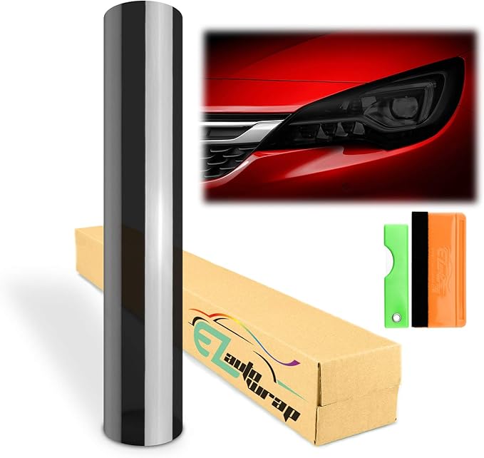 Free Tool Kit 12"x84" (1FT x 7FT) Glossy Dark Black Smoke Headlight Taillight Fog Light Side Marker Vinyl Tint Film Self Adhesive