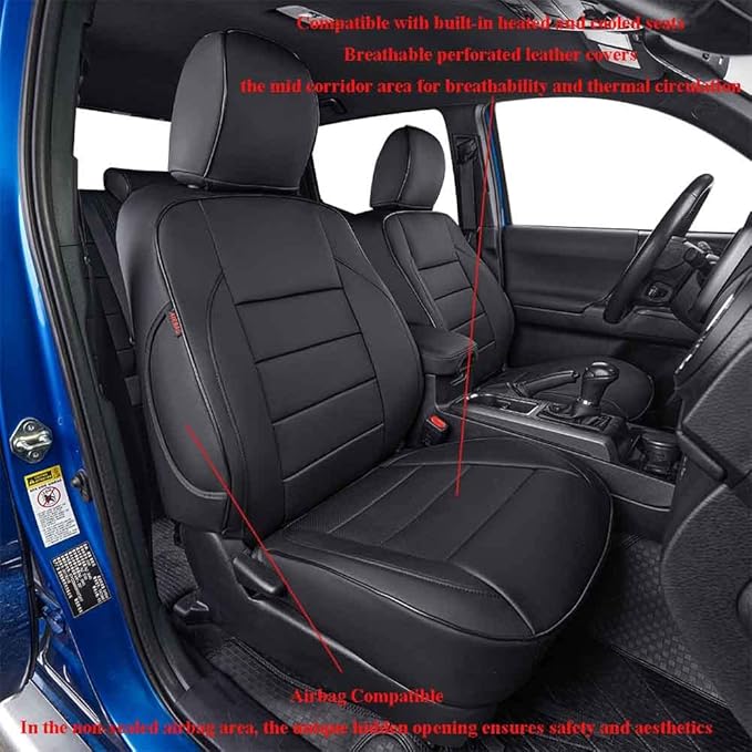 EKR Tacoma Front Car Seat Covers for Toyota Tacoma 2012 2013 2014 2015 (Regular Seats) Custom Leather Truck Seat Cover - Front Row Only,Leather (Black)