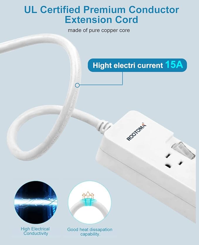10FT Heavy Duty Extension Cord with Individual Switches on Off, 1875W Appliance Extension Cord with Surge Protector, 6 outlets, High Wattage for Microwave, Aquarium, Kitchen, Garage Must Have