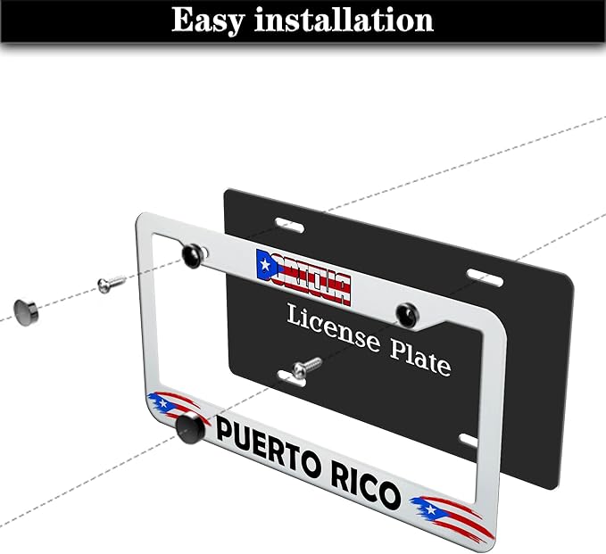 License Plate Holder for Women Multicolor License Plate Frames for Men Boricua Puerto Rico Aluminum Metal Car Accessory 2 Pack with Screw Covers Set