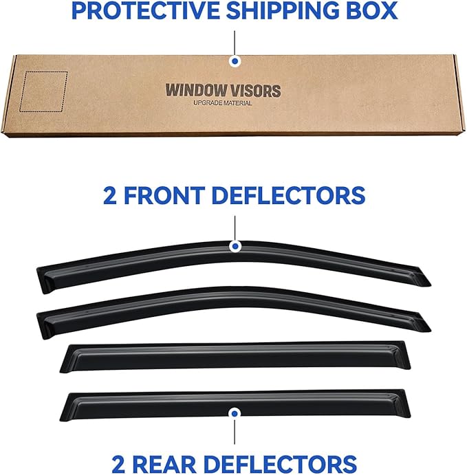 Window Visors Rain Guards for 2014 2015 2016 2017 2018 2019 Toyota Highlander, Out-Channel Window Vent Wind Deflectors Visors Shades for 14-19 Highlander