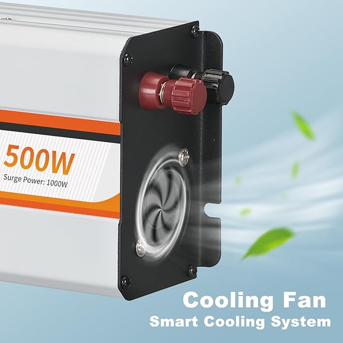 500W Power Inverter, DC 12V to 120V AC Converter for Vehicles Car, Pure Sine Wave Adapter with USB Port and 2 AC Outlets Car Charger for Laptop Smartphone Small Power Tool