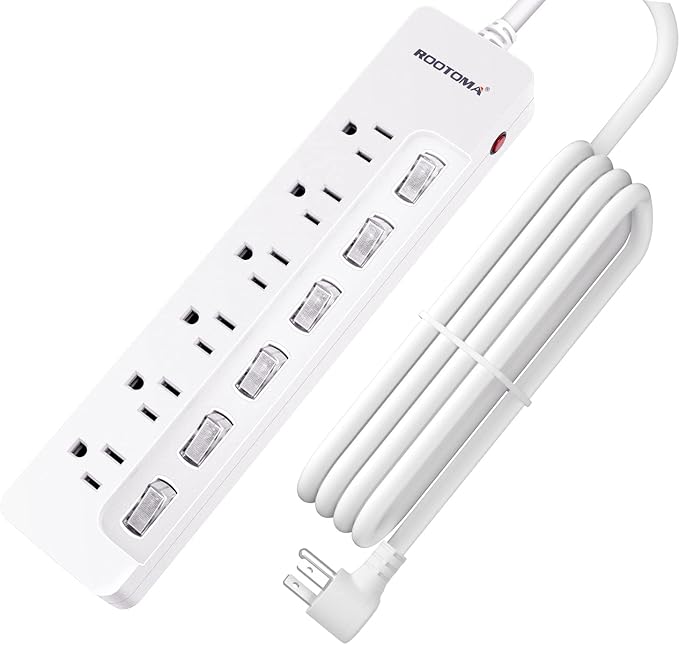 10FT Heavy Duty Extension Cord with Individual Switches on Off, 1875W Appliance Extension Cord with Surge Protector, 6 outlets, High Wattage for Microwave, Aquarium, Kitchen, Garage Must Have