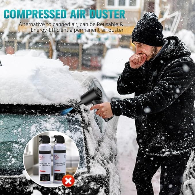 Electric Air Duster & Blower, 120,000RPM Compressed Air Duster for PC/Keyboard/Car, 7600mAh Rechargeable, 3-Speed LED Fan, No Canned Air - Keyboard Cleaner, Turbo Fan, PC Cleaning Kit