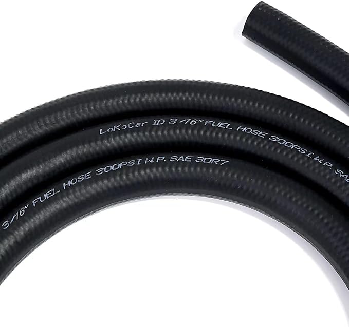 LokoCar Rubber Fuel Hose Line Push Lock 3/16" ID SAE 30R7 NBR 5ft 300PSI Black