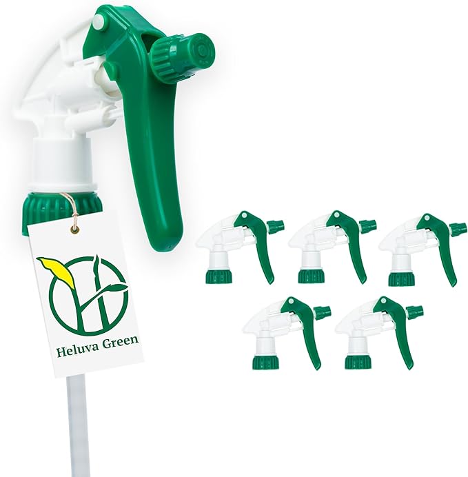 Spray Bottle Nozzle Replacement, Bottle Tops Only - Sprayer Nozzle Triggers for Heavy Duty, Commercial, Home Cleaning Solutions - Fits 8,16,24,32 oz Plastic & Glass Bottles, Green 6 Pack