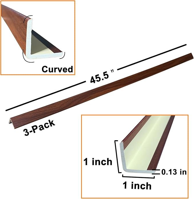 Wall Corner Protector 3PCS 45" Corner Molding Trim Black Wood Grain Corner Trim Decorative Strips for Door and Window Frames Mirror Edges Ceramic Tiles, and Wooden Wall Edges.