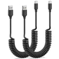 Coiled USB C Cable for Car 2Pack 3ft, USB to USBC Coiled Cord for iPhone 16 15 Pro Max, 3A USB Type C Retractable Cable Fast Charging with Galaxy S23 S22 S21 S20, Note 20 10 A10e A20 A50, Moto G LG