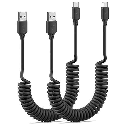 Coiled USB C Cable for Car 2Pack 3ft, USB to USBC Coiled Cord for iPhone 16 15 Pro Max, 3A USB Type C Retractable Cable Fast Charging with Galaxy S23 S22 S21 S20, Note 20 10 A10e A20 A50, Moto G LG
