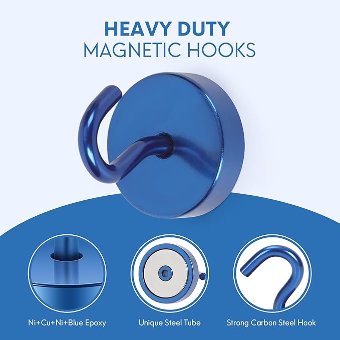 Neosmuk Magnetic Hooks, Cruise Ship Essentials, 80lb+ Heavy Duty Magnetic Hooks for Cruise Cabins, Refrigerator, Grill, Hanging, and Travel | Extra Strong Must-Haves Magnet Hook,Navyblue