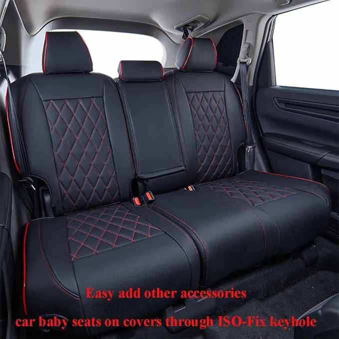 EKR Sportage Seat Covers Custom Fit for KIA Sportage EX,X-Line,SX,SX Prestige,X-pro,X-pro Prestige 2023 2024 2025 2026 Leather Car Seat Cover Full Set - Faux Leather (Black with Red Piping)