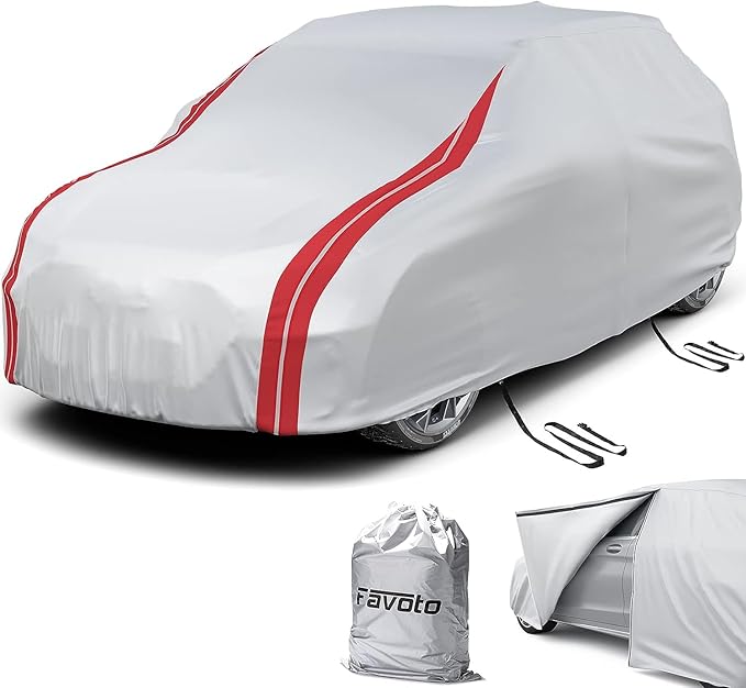 Favoto SUV Car Cover Waterproof - Custom Fit for Toyota RAV4 (2006-2024) All Weather for Automobiles Outdoor with Reflective Stripe Snow Sun Dust UV Protection Full Exterior Cover
