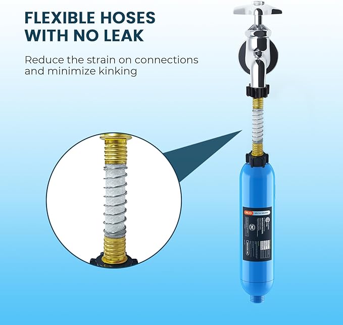 CRYSTALA RV/Camper Water Filter, Inline Water Filter Effectively Reduces Bad Taste, Odors, Chlorine and Sediment for RVs and Marines, 4 Pack Filter with 2 Flexible Hose Protector