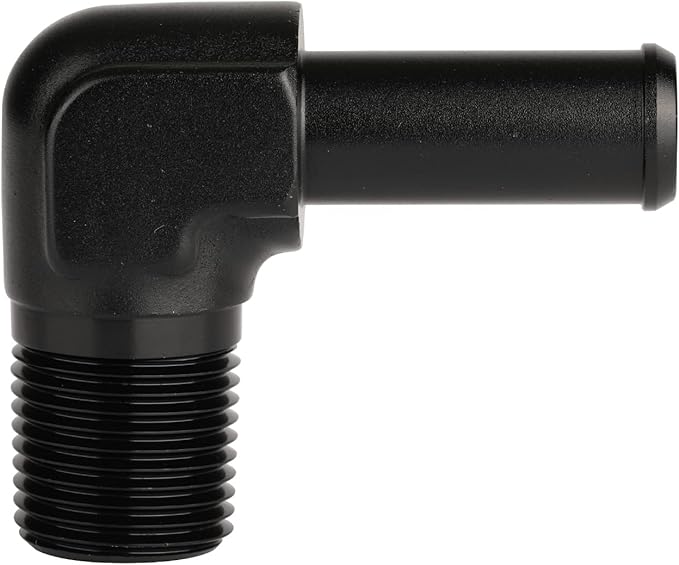 3/8 NPT Male to 1/2" Hose Barb Fitting Adapter 90 Degree Elbow Aluminum Black