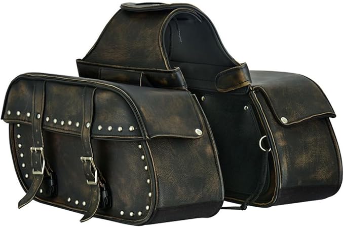 GARGOYLE BELLS Motorcycle Saddle Bags Leather Motorcycle Luggage Bag with Gun Holsters For Softails Sportsters and Choppers Waterproof Luggage Bags For Motorcycle