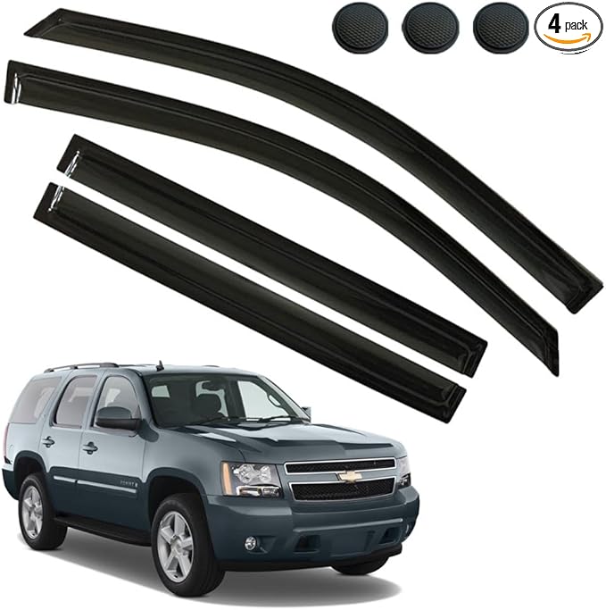 Rain Guards for Chevrolet (Chevy) Tahoe/GMC Yukon 2015-2020, Tape-on Side Window Deflectors for Chevrolet Tahoe, Window Visors for Chevrolet Cars, Car Accessories 4 Rain Guards ＆ 4 Car Coasters