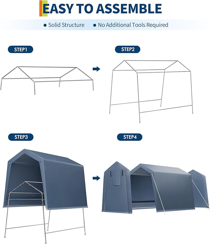 6x6 FT Motorcycle Shed, Durable Outdoor Motorcycle Storage Tent with Roll-Up Ventilated Zipper Door and Windows, Outdoor Garage Canopy for Motorcycle, Bike