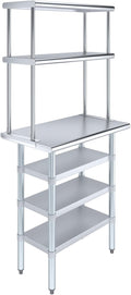 Amgood 18" x 30" Stainless Steel Work Table with 3 Shelves and 12" Wide Double Tier Overshelf | Metal Kitchen Prep Table & Shelving Combo | NSF