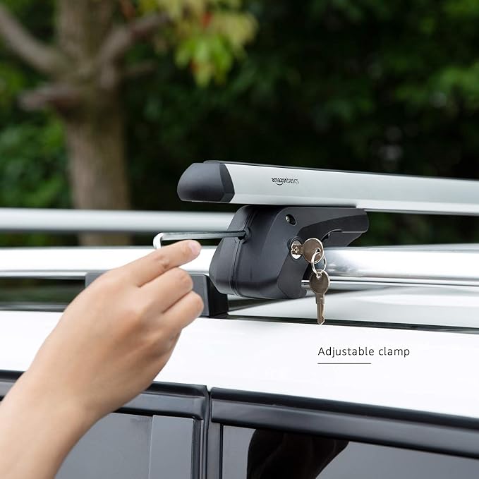 Amazon Basics Cross Rail Roof Rack, 56 inches, Fits up to 49.6" Spans between Raised Side Rails with Gap, Pack of 2, Black/Silver