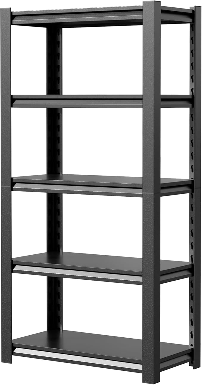 JHYKHG 63" H Storage Shelves,5-Tier Heavy Duty Garage Shelving,Adjustable Shelving Unit,Metal Shelf,Boltless Assembly Rack for Warehouse,Shed,2,500 lb Load,16 x 32 x 63 Inches,Black