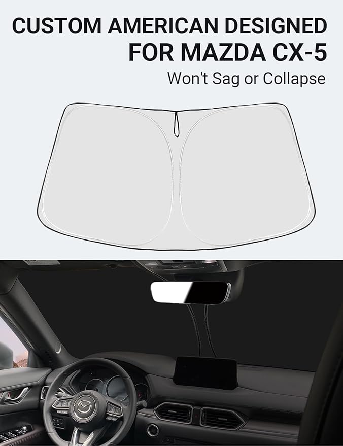 Proadsy for Mazda CX-5 2017-2024 2025 Windshield Sun Shade 4-Layer Foldable Front Sunshade Protector Sun Visor Blocks UV Rays Keep Car Cooler