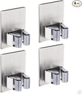 HANZE 4 Pack Stainless Steel Mop Broom Holder Organizer, Self Adhesive Wall Mounted Mop Organizer Storage Rack Clip for Kitchen Bathroom and Garage (Rectangle, Large)