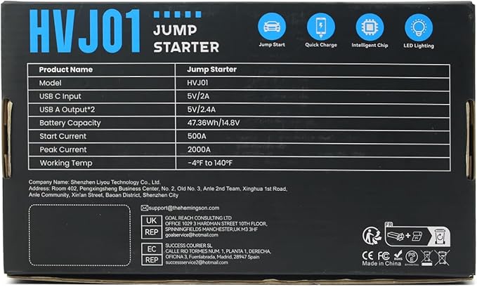 Car Jump Starter, HEMINGSON 2000A Peak Battery Jump Starter Portable 12V Jump Box for Vehicles 7.0L Gas and 5.5L Diesel Engines with 4 Modes LED Lights and Jumper Cable