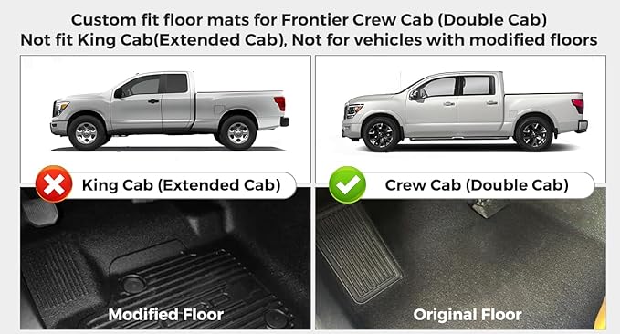 Car Floor Mats for Nissan Frontier 2008-2021 Crew Cab Full Set, All Weather Floor Liners Custom Fit Rubber Mat for Cars, Carpet Protector Truck Accessories for Nissan Frontier 2008-2021, Black
