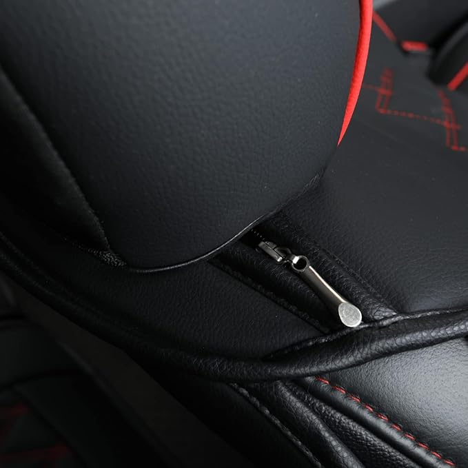 LUCKYMAN CLUB F150 Seat Covers Fit for 2010-2014 F150 SuperCrew with Waterproof Faux Leather(Full Set, Black&Red)