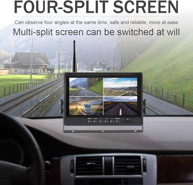 EVERSECU 4pcs Digital HD 1080P Wireless Car Backup Camera with 9 inch 4ch Quad Display Monitor/Car DVR/Dash Monitor/Vehicle Video Recorder for RV/SUV/Van/Pickup/Truck/Trailer Rear/Side/Front View