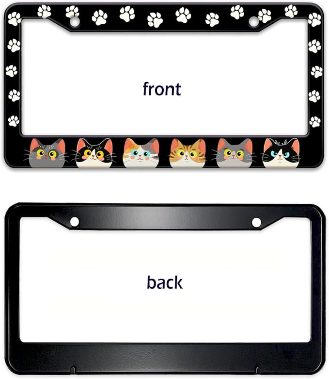 Cats Paw License Plate Frame, Cute Cartoon Cat Animal License Hloder Covers Tag, Metal Aluminum Rustproof Car Accessories for Us Canada Standard Women Men 2 Holes with Screw Caps