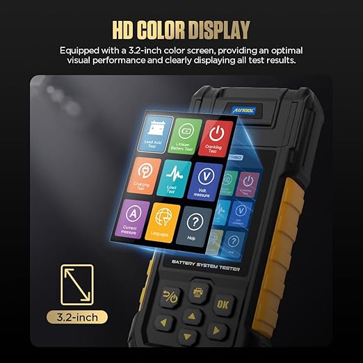 AUTOOL Car Battery Tester 12V 24V Automotive Battery Load Tester 30-2000 CCA, Battery Tester with Printer, Support Lithium Battery, Cranking & Charging & Leakage Test, Data Review Protection