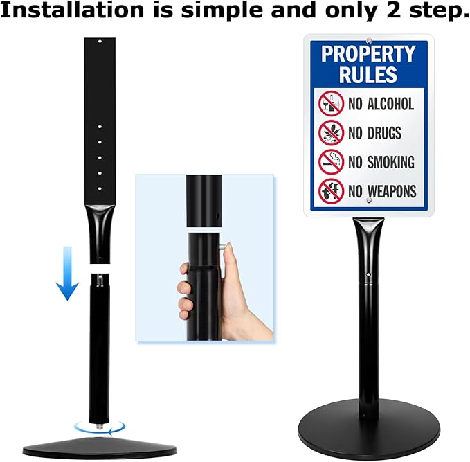 Parking Sign Post 49" Heavy Duty Cast Iron Parking Signs Stand, Movable Sign Stand for Hanging Signs, Black (20lbs, 2Packs)