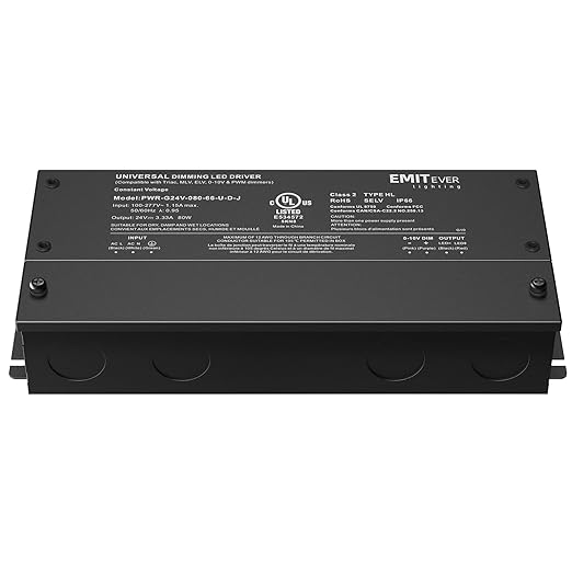 EMITEVER Dimmable Led Driver, 80W AC 110V-277V to DC 24V Transformer, 5-in-1 Dimming: ELV/MLV/TRIAC / 0-10V / 1-10V / 10V PWM/Potentiometer,Class 2,Waterproof IP67 and UL Listed，Class 2