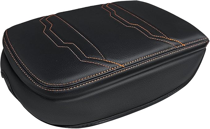 Muslogy for Frontier Center Console Pad Armrest Box Cover Vegan Leather Soft Accessories Armrest Lid Protector Compatible with Nissan Frontier 2022-2024 2025(Extra Thick, V2 Orange Stitching)