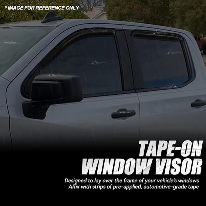 Auto Dynasty Set of 4 Carbon Fiber Pattern Window Visors Compatible with 1999-2007 Chevy Silverado GMC Sierra 1500 2500 HD 3500 Classic, Tape-On Rain Guards Shield Vent Shade Deflector Glossy Black