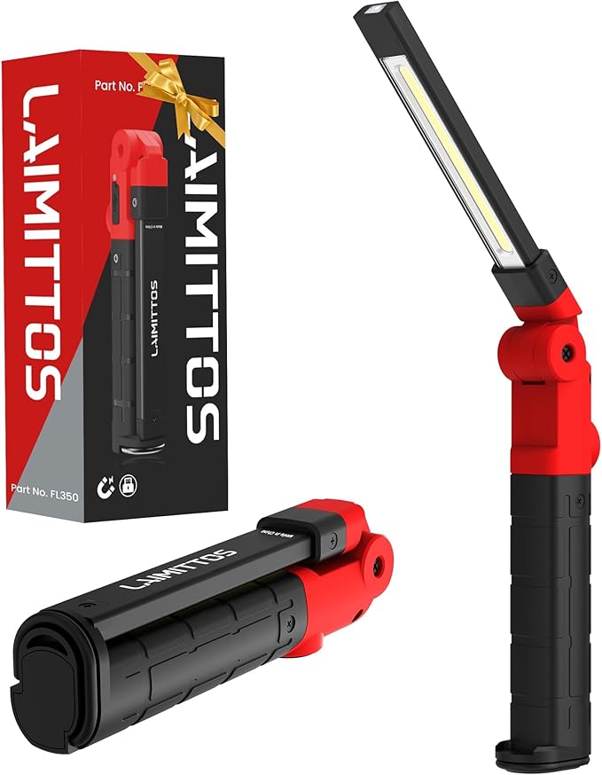 Rechargeable Work Light 2200mAh Magnetic LED Work Light Flashlight Mechanic Light Tool Gifts for Men Him, Foldable Lamp with Hook for Car Repair Emergency BBQ Grill