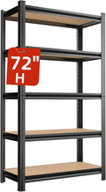 Garage Shelves, 72”H Adjustable Shelves for Garage/Basement/Warehouse, Heavy Duty Metal Storage and Organizer Rack, 5-Tier Tall and Large Organizing Shelf, 71.2”H×35.4”W×15.8”D