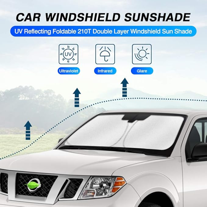 KUST Windshield Sun Shade for 2006-2021 Nissan Frontier Accessories Custom Fit Sunshade Foldable Sun Visor Protector Blocks UV Rays Keep Your Car Cooler