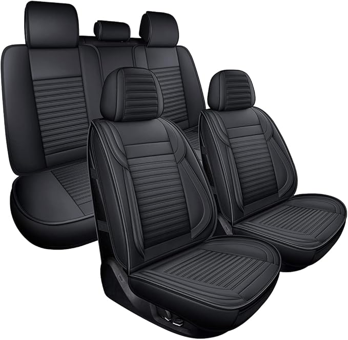 LINGVIDO Car Seat Covers, Breathable and Waterproof Faux Leather Automotive Seat Covers for Cars SUV Pick-up Truck Sedan,Universal Anti-Slip Driver Seat Cover with Backrest (Full Seat, Black)