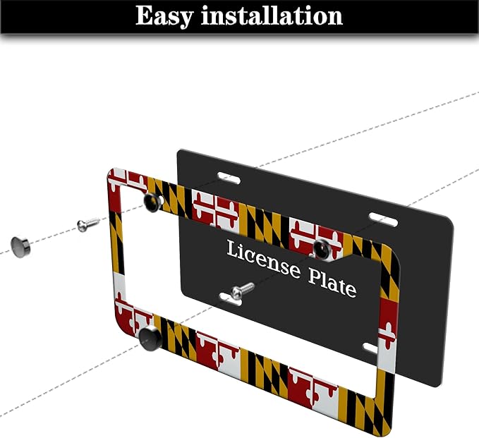 Front License Plate Bracket Multicolor License Plate Frames Flag of Maryland Universal Aluminum Car Accessory 2 Pack with Screw Covers Set