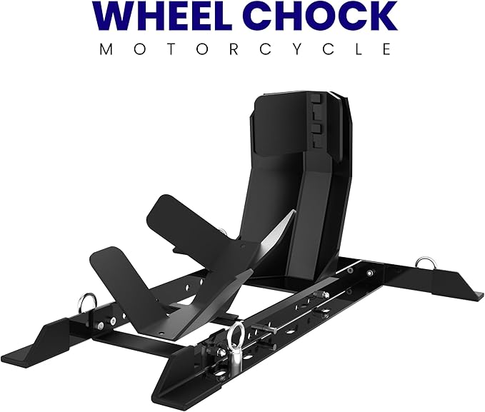 GRAND PITSTOP Universal Wheel Chock for Motorcycle Stand for Trailer Completely Adjustable Detachable Foldable Wheel Chock (Black)