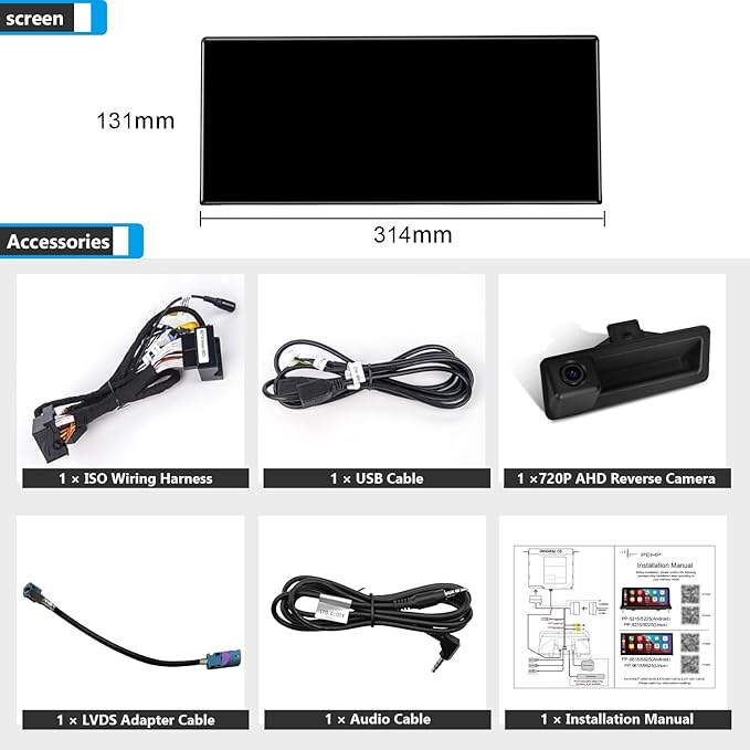 PEMP Linux 12.3" Ultra-Thin Screen E70 E71 CIC Wired Wireless CarPlay Android Auto Mirror Link Car Radio Bluetooth Video Player Screen for BMW X5 X6 2010-2012 with a 720P AHD Reverse Camera